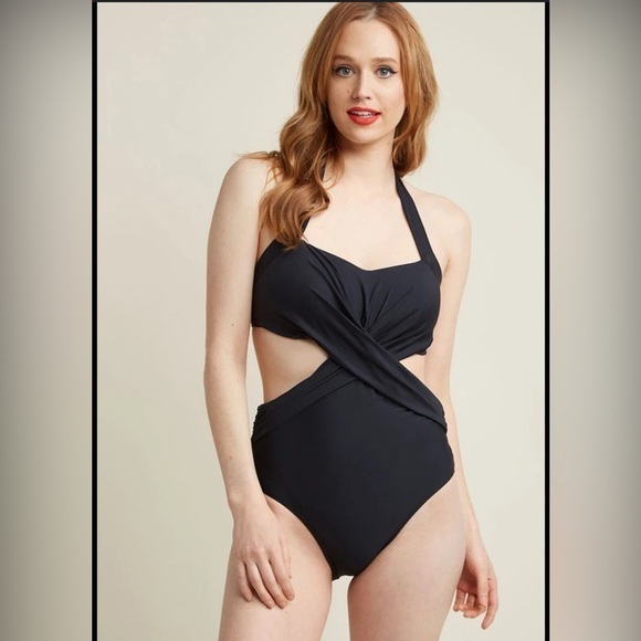 JETS Australia Black Halter Bra Cut Out One Piece Swimsuit Open Back